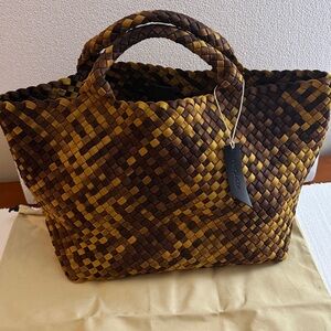 New NAGHEDI St. Barths Medium woven neoprene Tote Watercolor . Tortoise colors